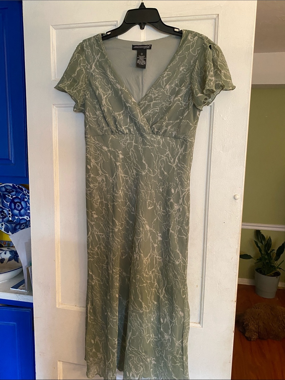 Jonathan Martin Sage Green Floral Midi Dress